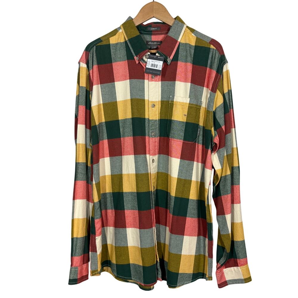 NEW! Eddie Bauer Long Sleeve Button Down Shirt Casual Plaid Fall - TXL